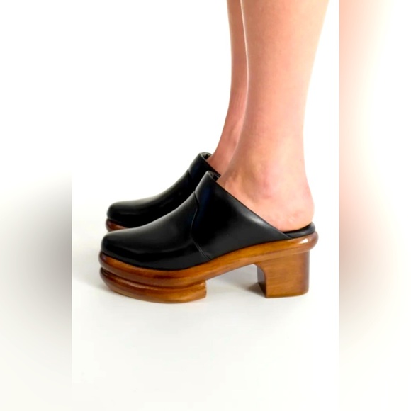 Beklina Sedia Clog Black Leather Clogs with Wooden Heel Peru 6.5 7 - Picture 1 of 12